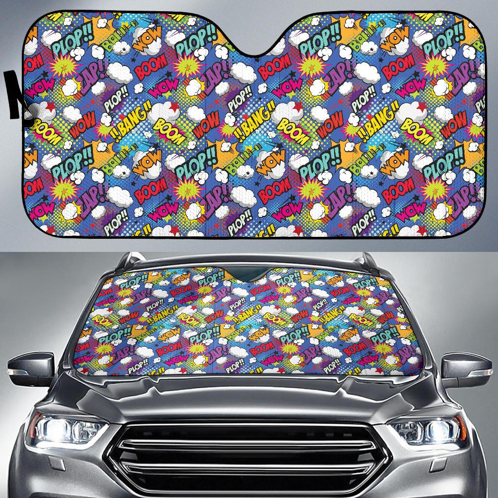 Comic Book Pattern Print Design 02 Car Sun Shade-JORJUNE.COM