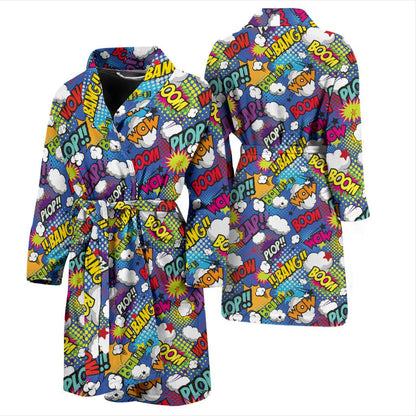 Comic Book Pattern Print Design 02 Men Bathrobe-JORJUNE.COM