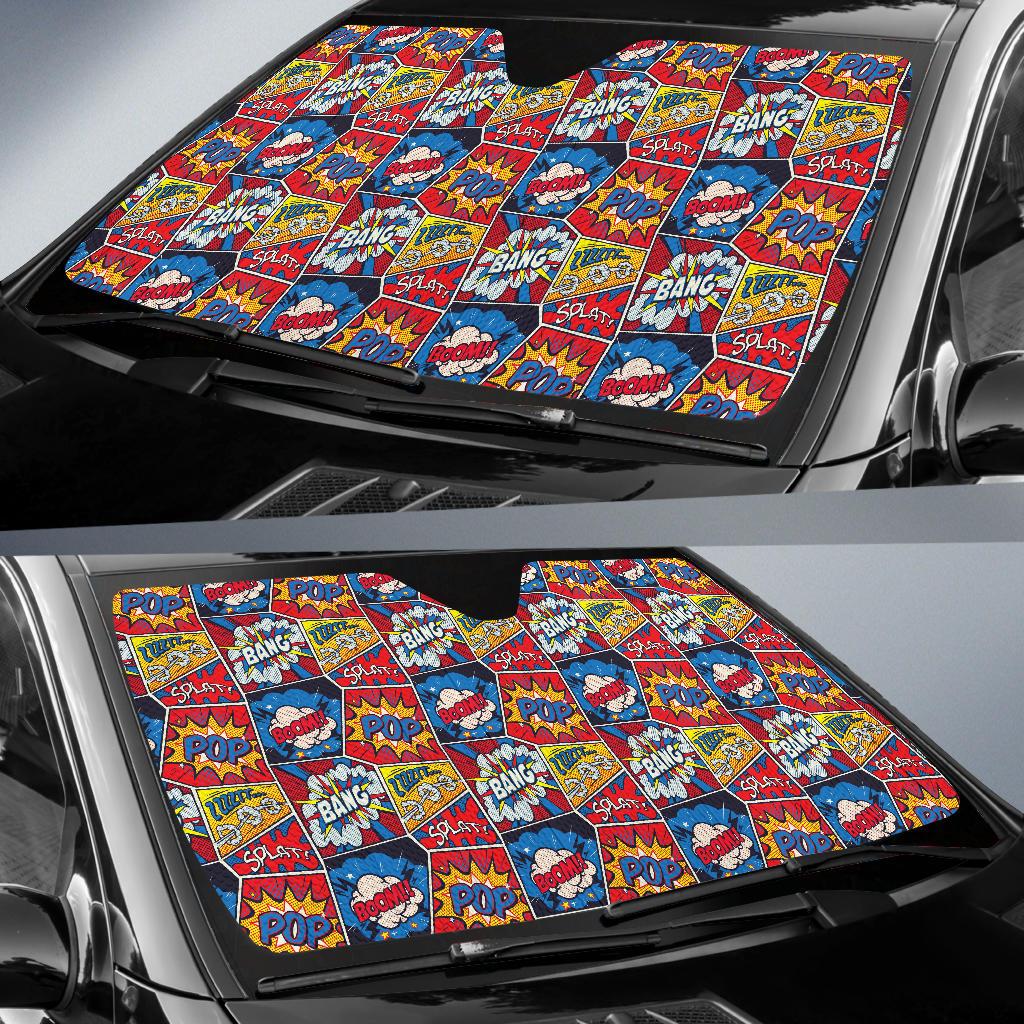 Comic Book Pattern Print Design 03 Car Sun Shade-JORJUNE.COM