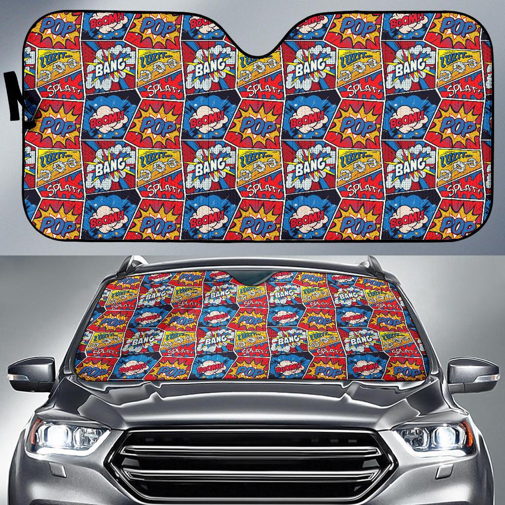 Comic Book Pattern Print Design 03 Car Sun Shade-JORJUNE.COM
