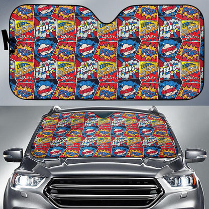 Comic Book Pattern Print Design 03 Car Sun Shade-JORJUNE.COM