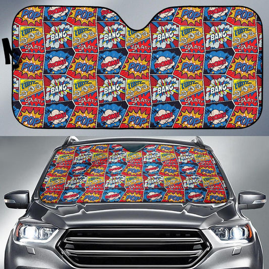 Comic Book Pattern Print Design 03 Car Sun Shade-JORJUNE.COM