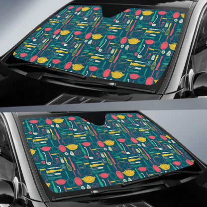 Cooking Kitchen Tools Pattern Print Design 01 Car Sun Shade-JORJUNE.COM