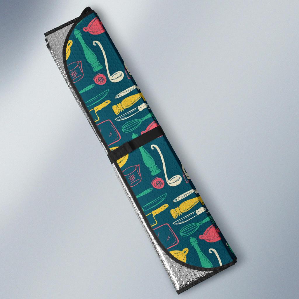 Cooking Kitchen Tools Pattern Print Design 01 Car Sun Shade-JORJUNE.COM
