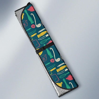 Cooking Kitchen Tools Pattern Print Design 01 Car Sun Shade-JORJUNE.COM
