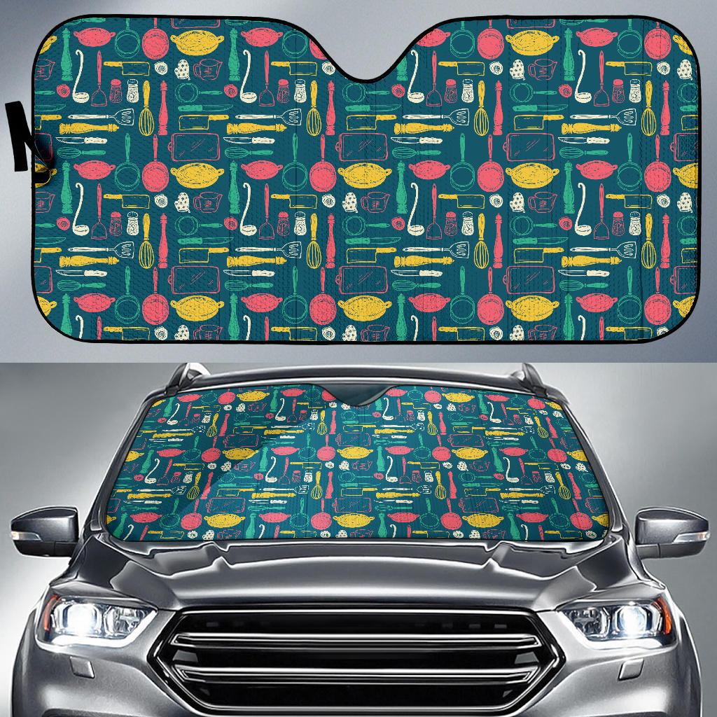Cooking Kitchen Tools Pattern Print Design 01 Car Sun Shade-JORJUNE.COM