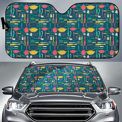 Cooking Kitchen Tools Pattern Print Design 01 Car Sun Shade-JORJUNE.COM