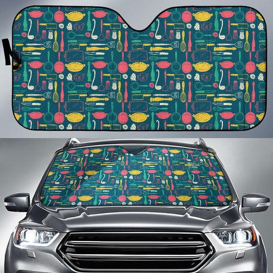 Cooking Kitchen Tools Pattern Print Design 01 Car Sun Shade-JORJUNE.COM