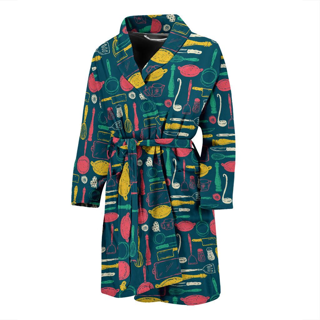 Cooking Kitchen Tools Pattern Print Design 01 Men Bathrobe-JORJUNE.COM