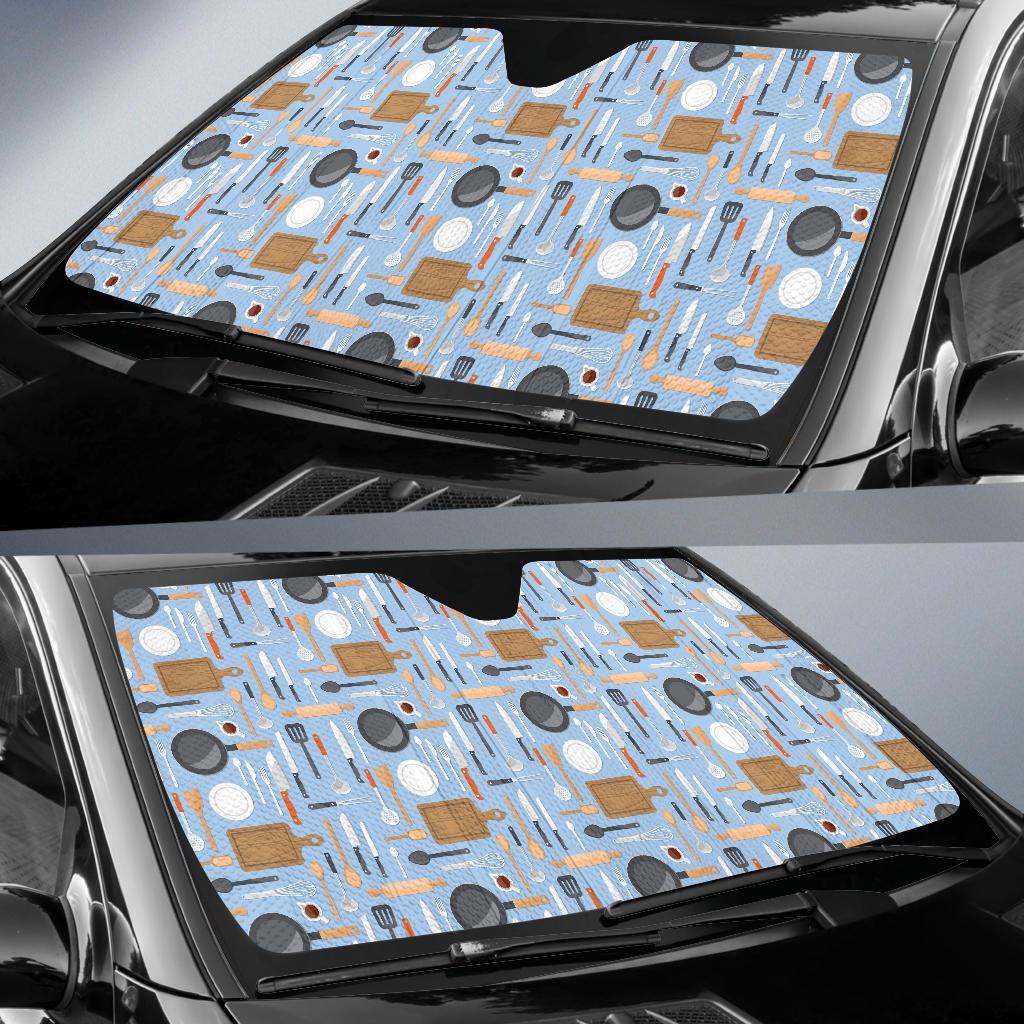 Cooking Kitchen Tools Pattern Print Design 02 Car Sun Shade-JORJUNE.COM