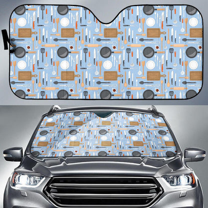 Cooking Kitchen Tools Pattern Print Design 02 Car Sun Shade-JORJUNE.COM