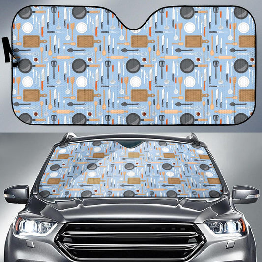 Cooking Kitchen Tools Pattern Print Design 02 Car Sun Shade-JORJUNE.COM