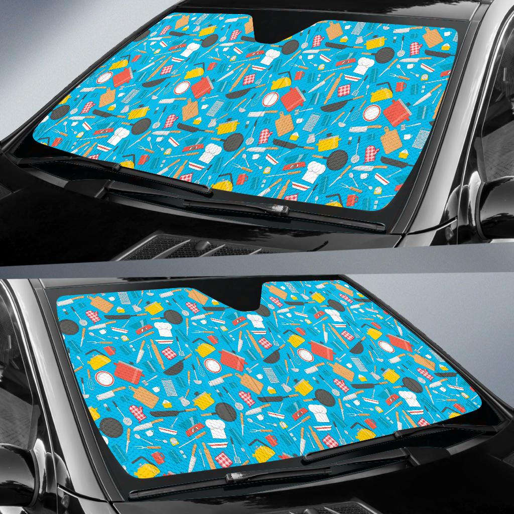 Cooking Kitchen Tools Pattern Print Design 03 Car Sun Shade-JORJUNE.COM