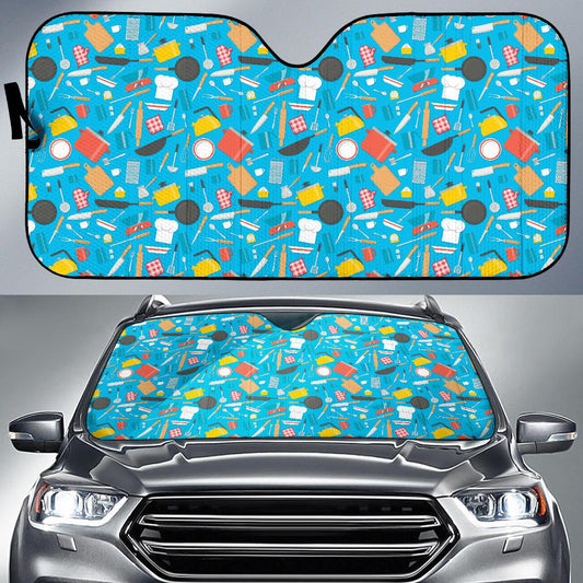 Cooking Kitchen Tools Pattern Print Design 03 Car Sun Shade-JORJUNE.COM
