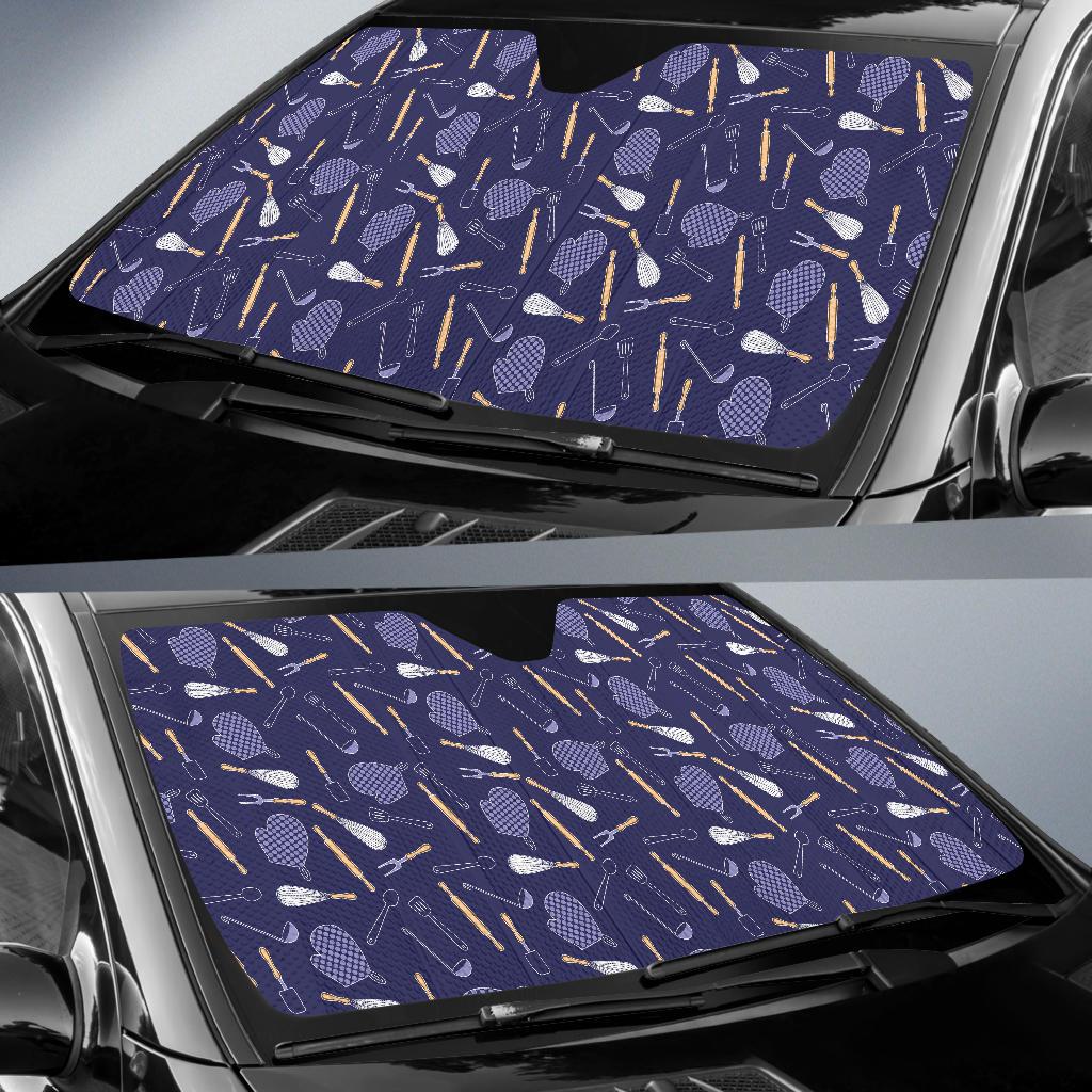 Cooking Kitchen Tools Pattern Print Design 04 Car Sun Shade-JORJUNE.COM