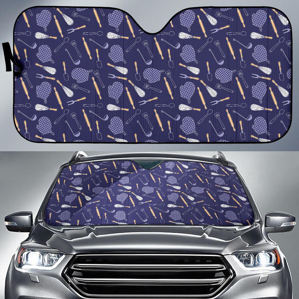 Cooking Kitchen Tools Pattern Print Design 04 Car Sun Shade-JORJUNE.COM
