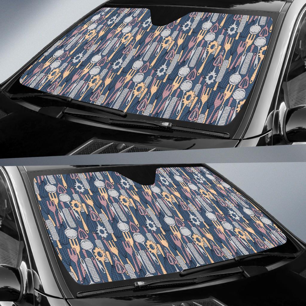 Cooking Kitchen Tools Pattern Print Design 05 Car Sun Shade-JORJUNE.COM