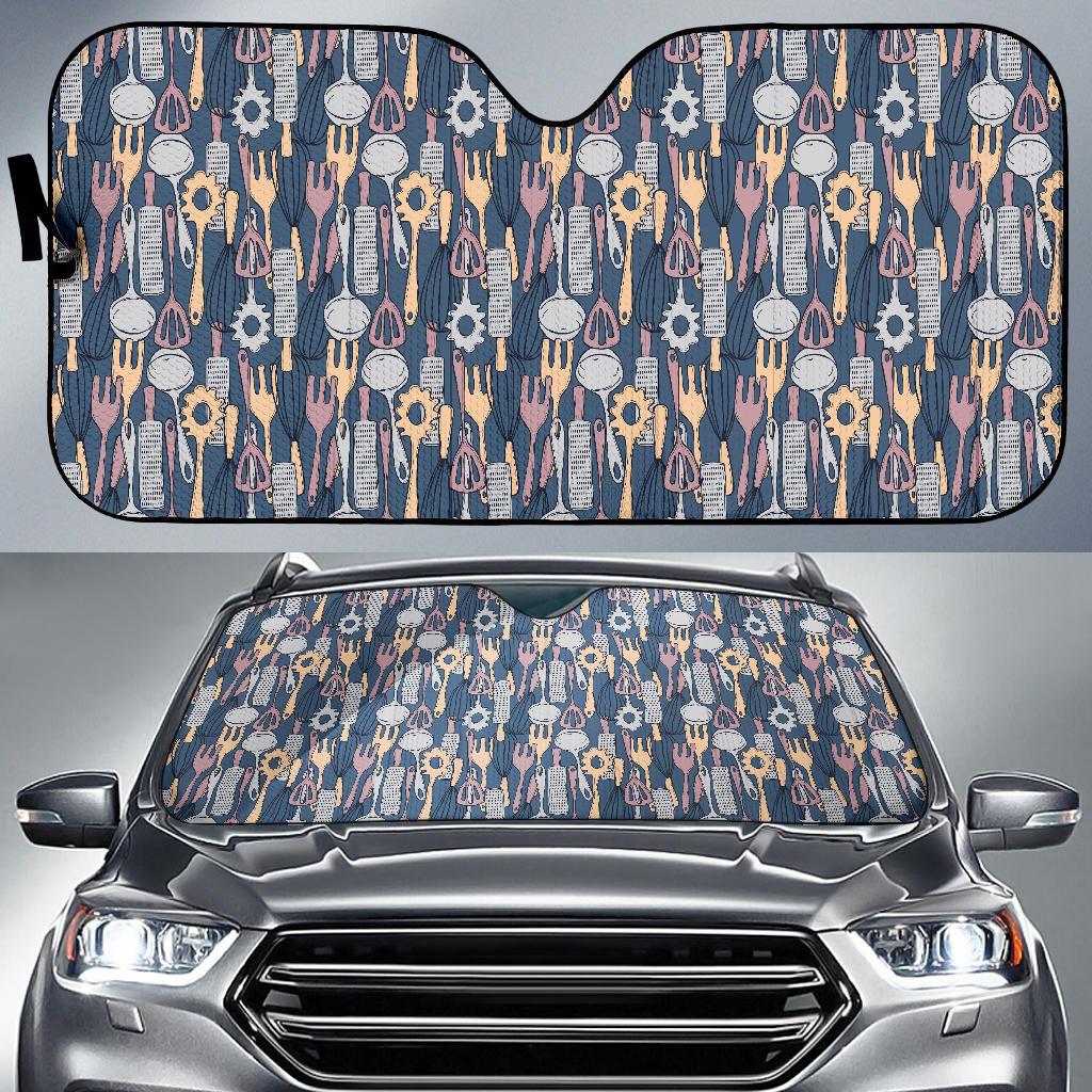 Cooking Kitchen Tools Pattern Print Design 05 Car Sun Shade-JORJUNE.COM