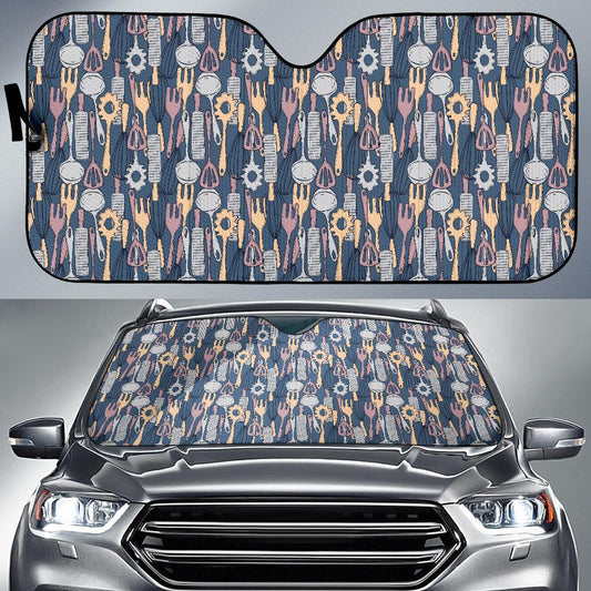 Cooking Kitchen Tools Pattern Print Design 05 Car Sun Shade-JORJUNE.COM