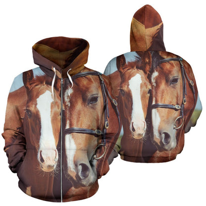 Couple Brown Horses Women Men Zip Up Hoodie