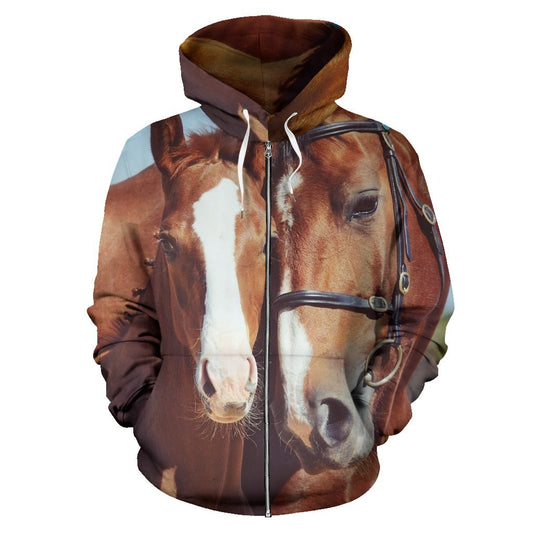Couple Brown Horses Women Men Zip Up Hoodie