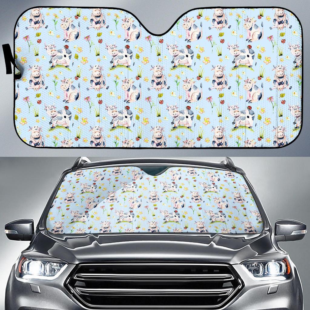 Cow Happy Pattern Print Design 05 Car Sun Shade-JORJUNE.COM