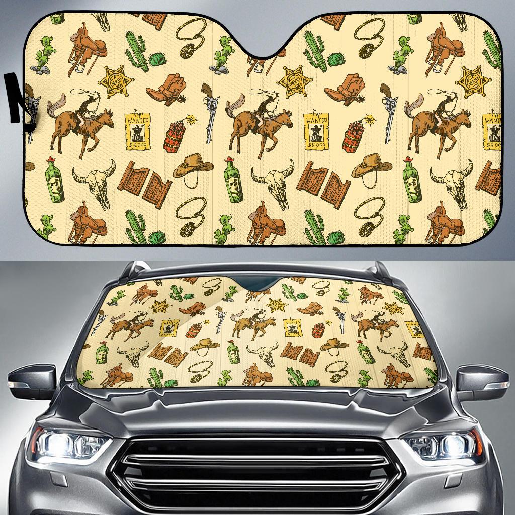 Cowboy Pattern Print Design 04 Car Sun Shade-JORJUNE.COM