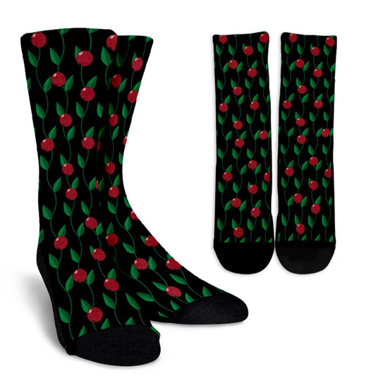 Cranberry Pattern Print Design CB01 Crew Socks-JORJUNE.COM