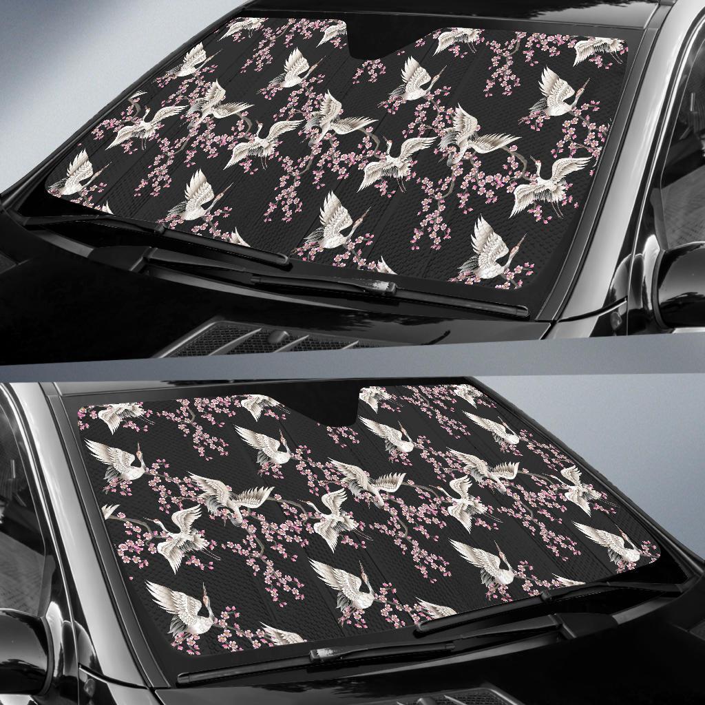 Crane Pattern Print Design 01 Car Sun Shade-JORJUNE.COM