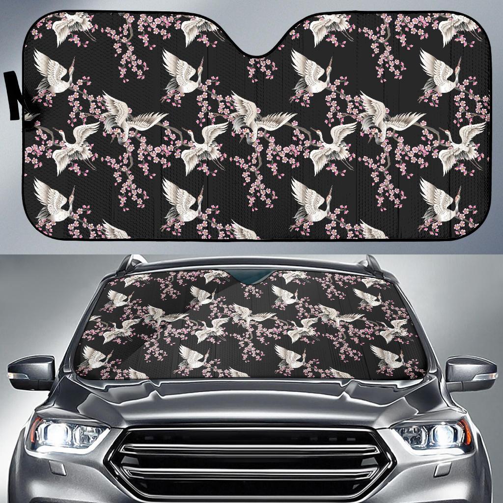 Crane Pattern Print Design 01 Car Sun Shade-JORJUNE.COM