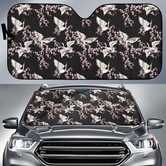 Crane Pattern Print Design 01 Car Sun Shade-JORJUNE.COM