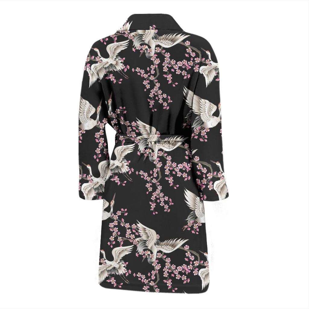 Crane Pattern Print Design 01 Men Bathrobe-JORJUNE.COM
