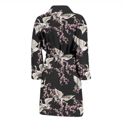 Crane Pattern Print Design 01 Men Bathrobe-JORJUNE.COM