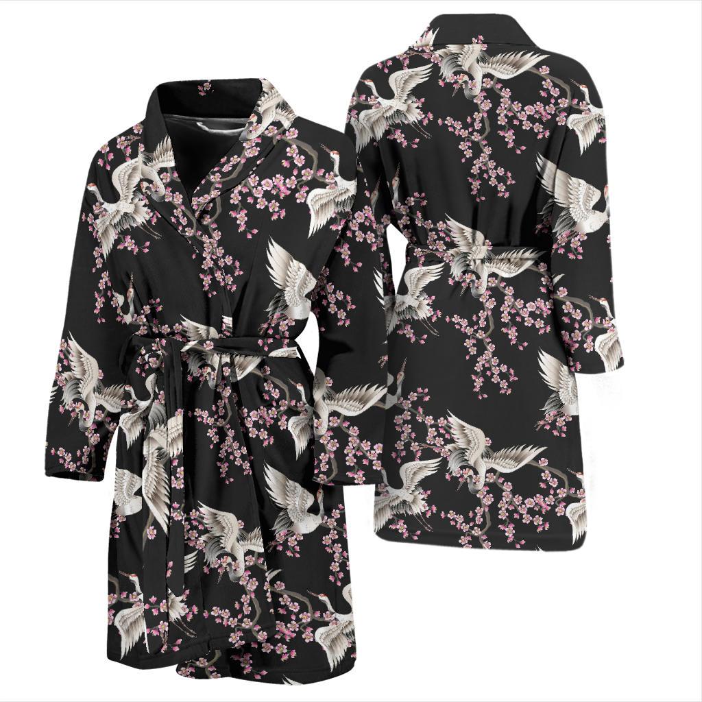Crane Pattern Print Design 01 Men Bathrobe-JORJUNE.COM