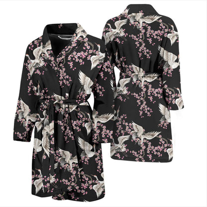 Crane Pattern Print Design 01 Men Bathrobe-JORJUNE.COM