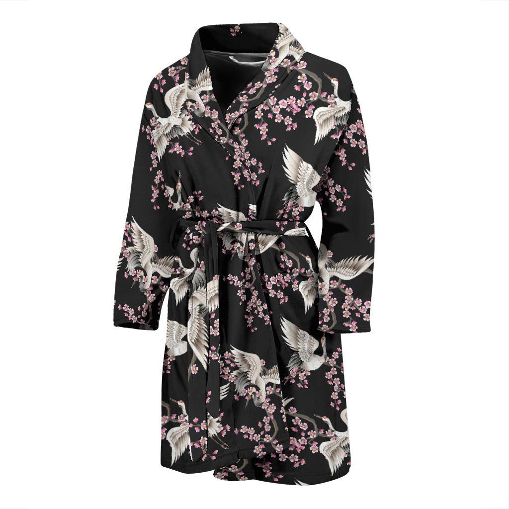 Crane Pattern Print Design 01 Men Bathrobe-JORJUNE.COM