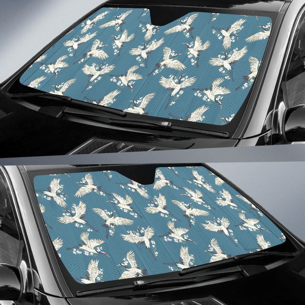 Crane Pattern Print Design 02 Car Sun Shade-JORJUNE.COM