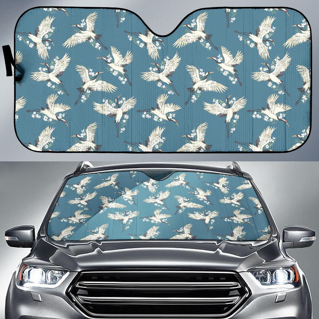 Crane Pattern Print Design 02 Car Sun Shade-JORJUNE.COM