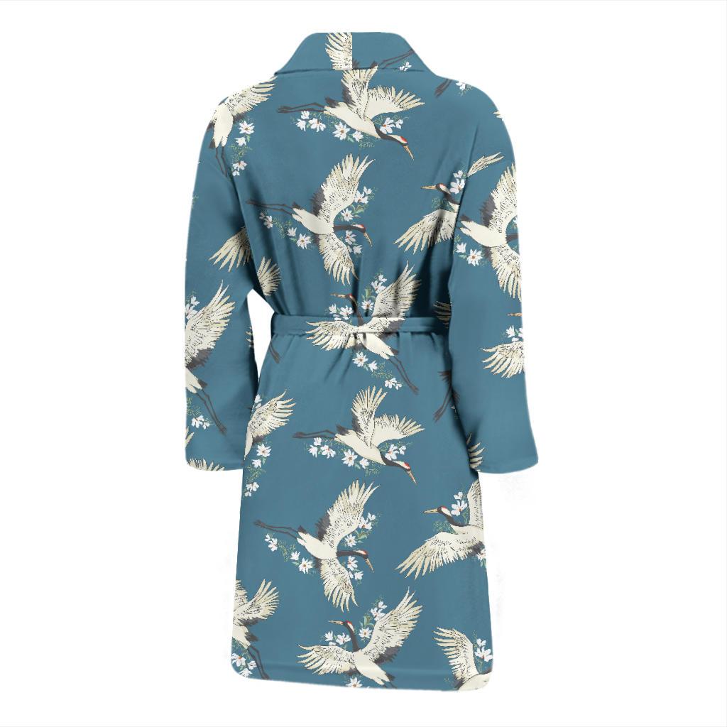 Crane Pattern Print Design 02 Men Bathrobe-JORJUNE.COM