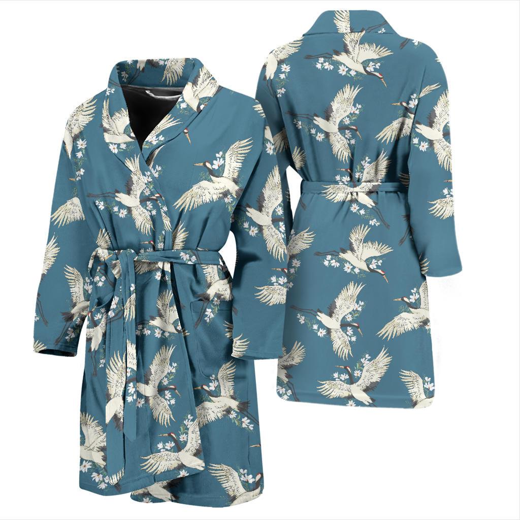 Crane Pattern Print Design 02 Men Bathrobe-JORJUNE.COM