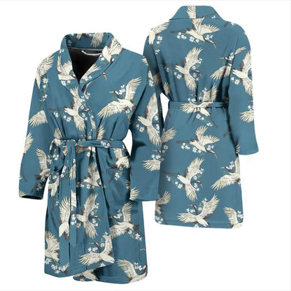 Crane Pattern Print Design 02 Men Bathrobe-JORJUNE.COM