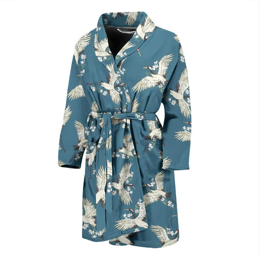 Crane Pattern Print Design 02 Men Bathrobe-JORJUNE.COM