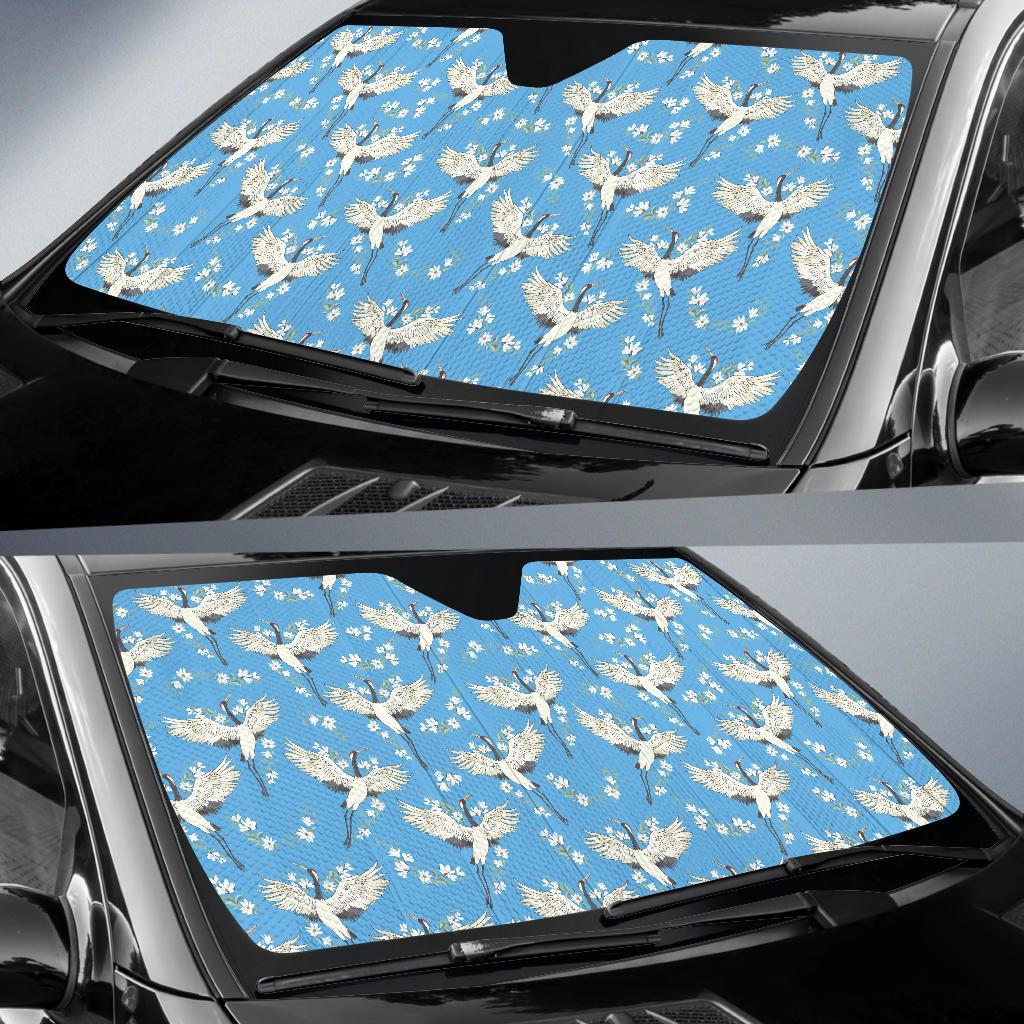 Crane Pattern Print Design 03 Car Sun Shade-JORJUNE.COM