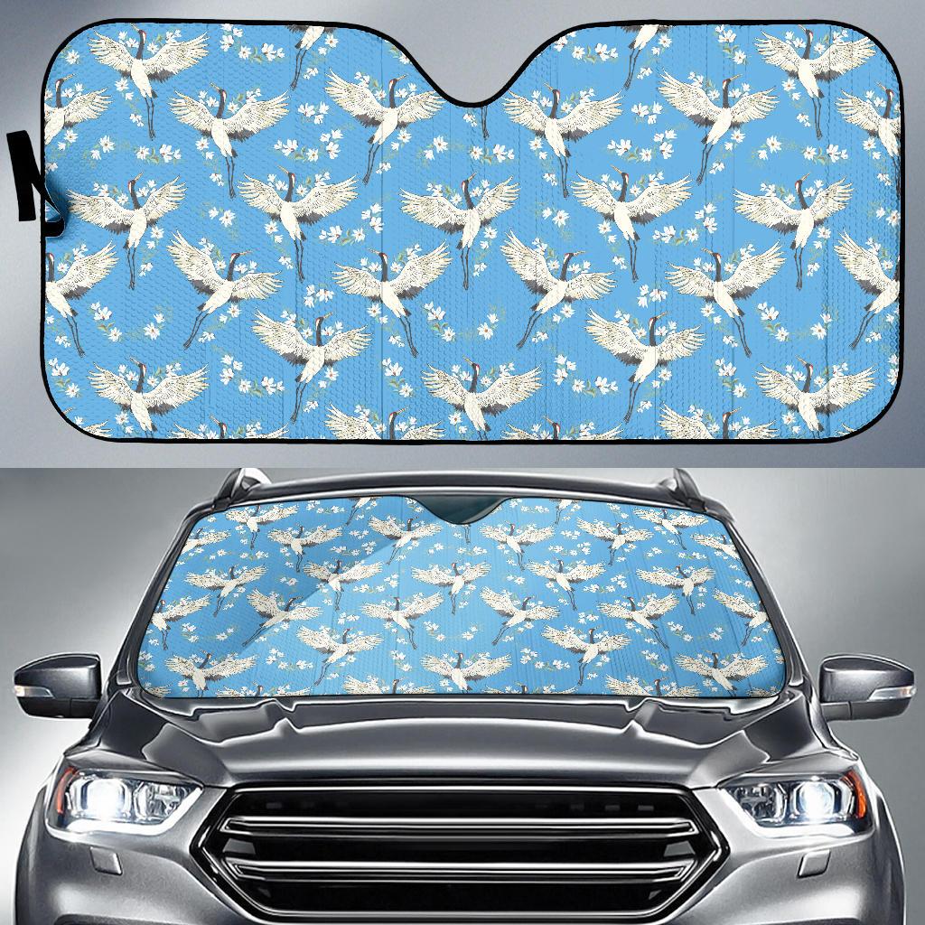 Crane Pattern Print Design 03 Car Sun Shade-JORJUNE.COM