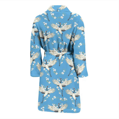 Crane Pattern Print Design 03 Men Bathrobe-JORJUNE.COM