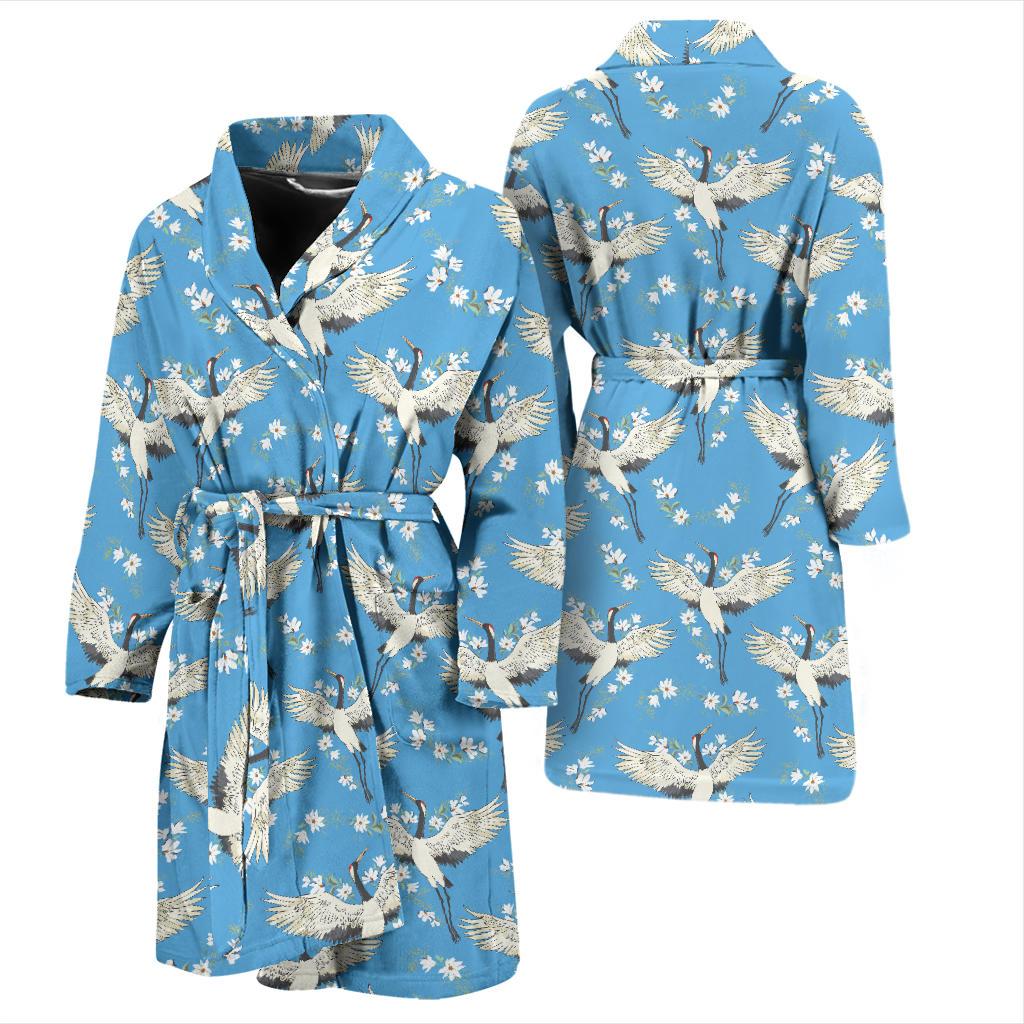 Crane Pattern Print Design 03 Men Bathrobe-JORJUNE.COM