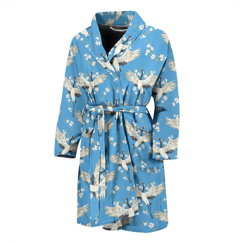 Crane Pattern Print Design 03 Men Bathrobe-JORJUNE.COM