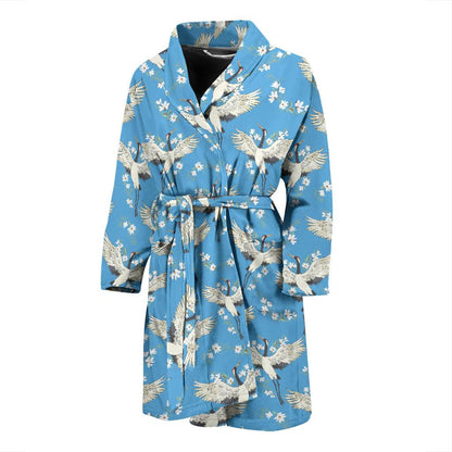 Crane Pattern Print Design 03 Men Bathrobe-JORJUNE.COM