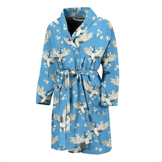 Crane Pattern Print Design 03 Men Bathrobe-JORJUNE.COM
