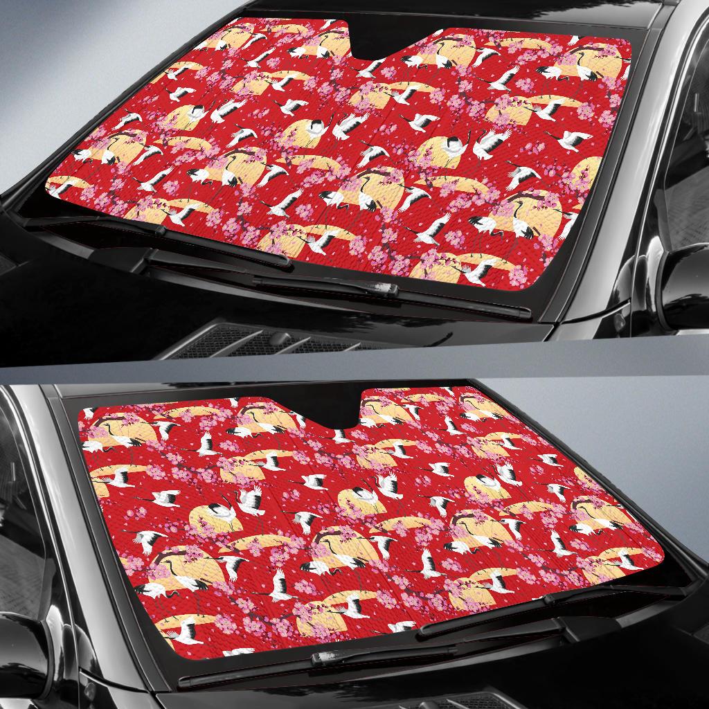 Crane Pattern Print Design 04 Car Sun Shade-JORJUNE.COM